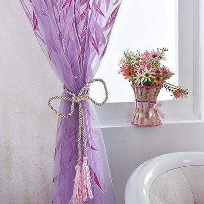 Ufurty 2pcs Willow Leaf Window Curtain Voile Tulle Sheer Vine Curtains - color: Purple Leaf, size: 39.4"W x 78.7"L (Pack of 2)