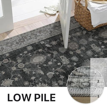 GENIMO 2.5x8 Non Slip Runner Rug, Washable Lightweight Hallway Charcoal - color: Charcoal, size: 2'6" x 8' (Rectangular)