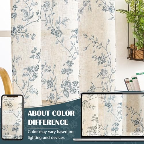jinchan Floral Linen Kitchen Tier Curtains, 20 Inch, 2 Panels, Blue - color: Alisa Blue, size: 26"W x 20"L (Pack of 2)