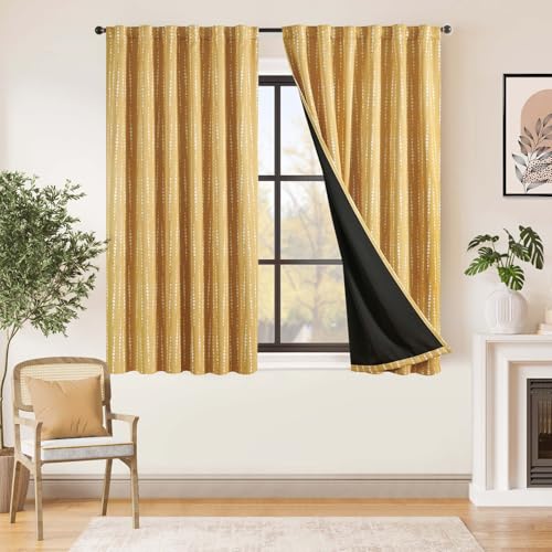 jinchan Boho Blackout Curtains 63 Inch Length Moon Phase Printed Drapes - color: Luna | Mustard Yellow, size: 52"W x 63"L (Pack of 2)