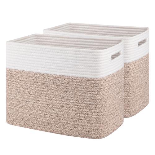 OIAHOMY 2 PACK Tall Storage baskets 30L Blanket Basket Living Room Brown - color: Brown, size: 15" x 9.8" x 11.8"