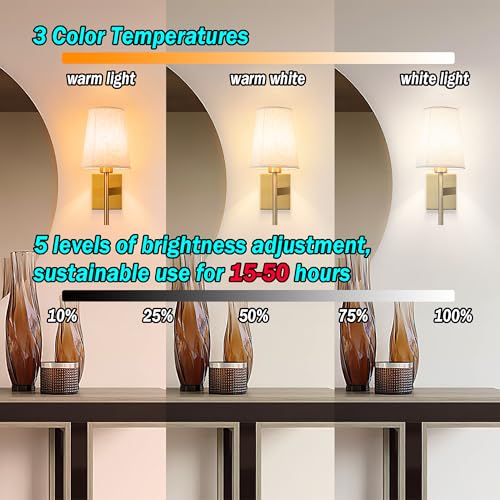 YHCDLAMP Battery Operated Wall Sconces Set of Two,Battery Operated Wall Lights with Remote, Fabric RGB Color Changing Dimmable Wall Lamp for Bedroom Living Room, Easy to Install (Color : Brass) - color: Brass