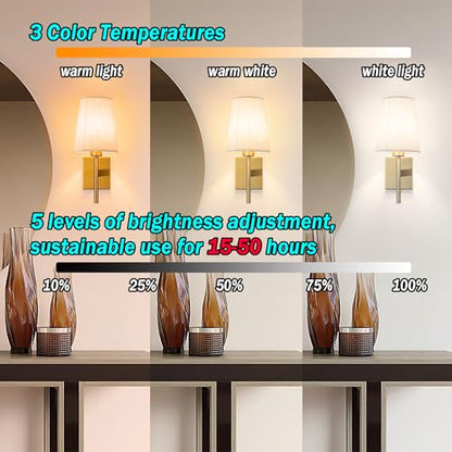 YHCDLAMP Battery Operated Wall Sconces Set of Two,Battery Operated Wall Lights with Remote, Fabric RGB Color Changing Dimmable Wall Lamp for Bedroom Living Room, Easy to Install (Color : Brass) - color: Brass