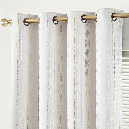 jinchan Boho Blackout Curtains 63 Inch Length for Bedroom Living Room - color: Boho | Gold on Off White, size: 52"W x 63"L (Pack of 2)