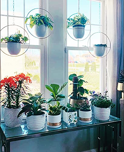 2 Pack Hanging Planter with 5.5" Pot, Metal Hanging Plant Holder - color: Gold & White