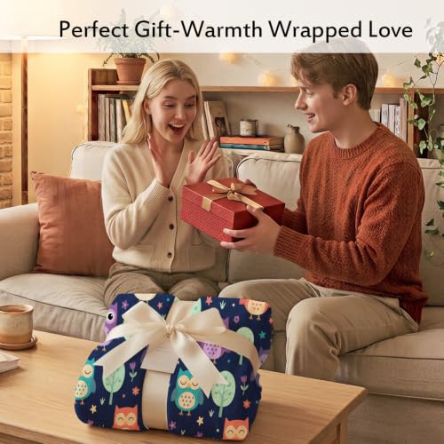 Jekeno Owl Navy Blue Throw Blanket 50"x60", Gifts for Women Men Kids - color: Navy Blue, size: 50"x60"