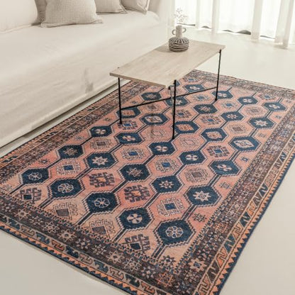 Indiclay 5’ x 8' Faded Clay & Pink Area Rug, Persian-inspired design - size: 5' x 8' (Rectangular)