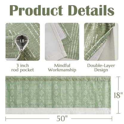 jinchan Striped Kitchen Valance 18 Inch Modern Boho 1 Panel Green - color: Boho Green, size: 50"W x 18"L (Pack of 1)