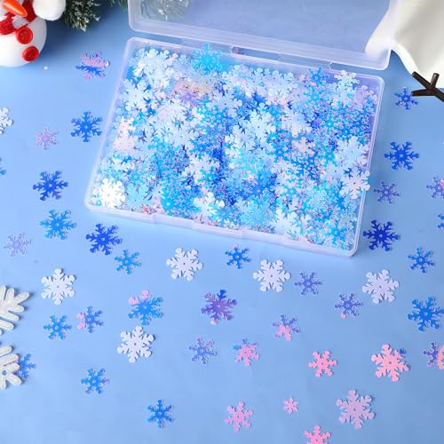 MARFOREVER Christmas Snowflakes Confetti Decorations, Iridescent Clear White Snowflake Table Confetti Mixed Winter Glitter Sequins for Xmas Winter Wonderland Party Home Decoration - style: Winter