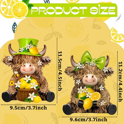 2 Pcs Resin Highland Cow Figurines Decor, Lemon Style - style: Lemon