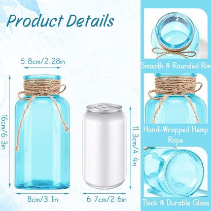 12Pack Mason Jar Vases for Centerpieces, Aqua Blue Glass Flower Vase - color: Aqua Blue