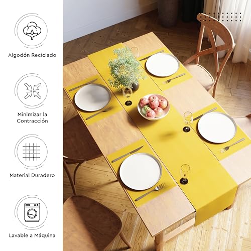 Encasa XO Table Runner, Yarn Dyed Ribbed Cotton 13"x72" - color: Yellow, size: 13x72 in