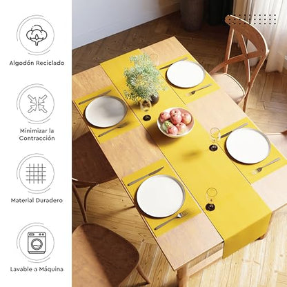 Encasa XO Table Runner, Yarn Dyed Ribbed Cotton 13"x72" - color: Yellow, size: 13x72 in