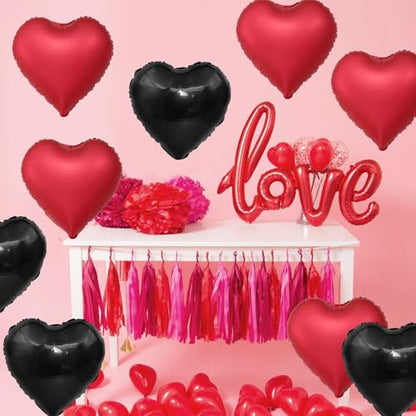Black Red Heart Foil Balloons,12Pcs 18Inch Heart Shaped Balloons - color: Black Red