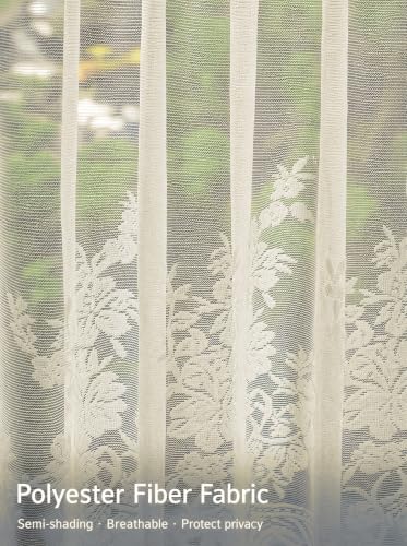 Molaxhome Kitchen Curtains Valance Beige Lace Floral Semi Sheer Curtain - color: Beige, size: 51"W x 16"L (Pack of 1)