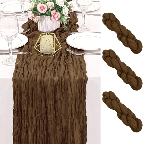 2 Pack 120 Inch Brown Cheesecloth Table Runner Boho Rustic Gauze Sheer Romantic 10 FT Long Cheese Cloth Table Runner for Bridal Baby Shower Wedding Party Birthday Holiday Home Easter Decor - color: Brown