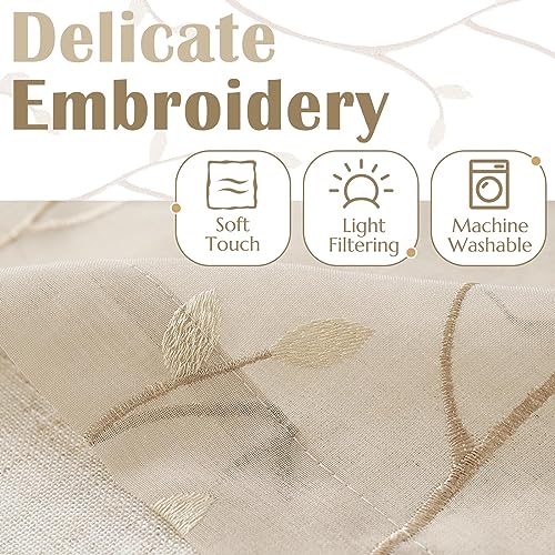 jinchan Linen Kitchen Valance Sheer Leaf Embroidered 18 Inch 1 Panel Beige - color: Leaf | Beige