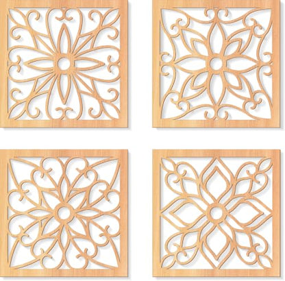 KOYILTD 4 Pcs Thicken Wooden Wall Art Rustic Farmhouse Flower Wall Art - color: Square, size: 10in