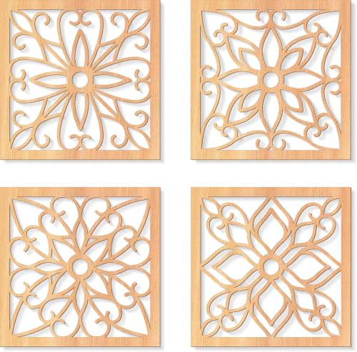 KOYILTD 4 Pcs Thicken Wooden Wall Art Rustic Farmhouse Flower Wall Art - color: Square, size: 10in