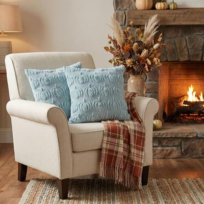 AVOIN colorlife Blue Fall Pumpkin Throw Pillow Covers 20x20 Inch - color: Blue, size: 20" x 20" (Pack of 2)