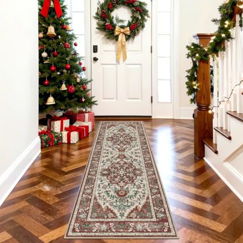 U'Artlines 2' x 6' Christmas Hallway Runner Rug, Non Slip Accent Rug, Red - color: Christmas Red, size: 2' x 6' (Runner)