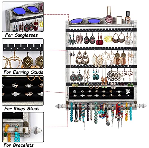 Wall Jewelry Organizer,3Pcs Hanging Jewelry Organizer,Wooden Jewelry Holder - color: White