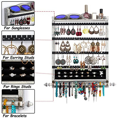 Wall Jewelry Organizer,3Pcs Hanging Jewelry Organizer,Wooden Jewelry Holder - color: White