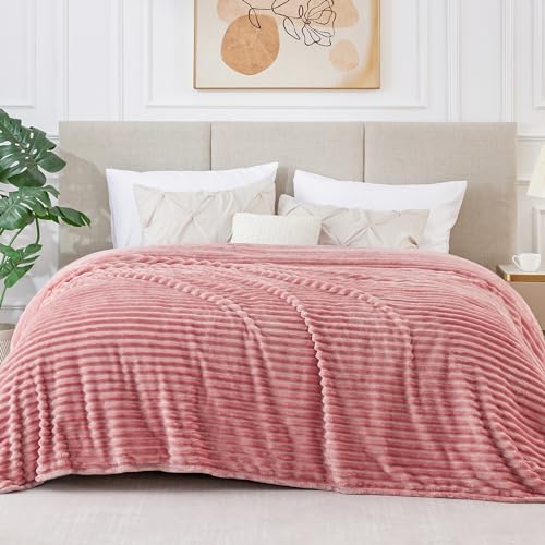 BEDELITE 3D Ribbed Jacquard Pink King Size Blankets for Bed, 108x90 Inch - color: Dusty Pink, size: King(108"x90")