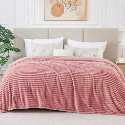 BEDELITE 3D Ribbed Jacquard Pink King Size Blankets for Bed, 108x90 Inch - color: Dusty Pink, size: King(108"x90")