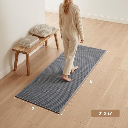 Sunfly 2x5 Runner Rug with Non Slip Rubber Backing Dark Grey - color: Dark Grey, size: 2' x 5' (Rectangular)