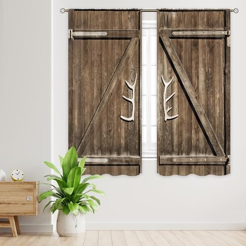Rustic Western Farmhouse Wooden Country Living Room Bedroom Window Curtains - color: D-brown, size: 42"W x 63"L (Pack of 2)