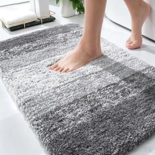 OLANLY Small Bathroom Rugs 24x16, Extra Soft Absorbent Microfiber Bath Rugs - color: Grey, size: 24" X 16"