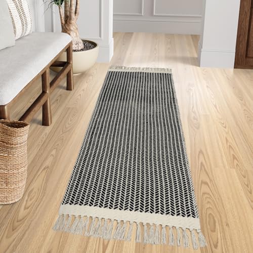 Lahome Boho Bathroom Runner Rug, 2x6 Washable Rugs for Kitchen Hallway - color: Black, size: 2' x 6' (Runner)