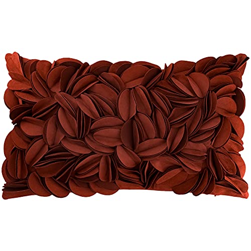 KINGROSE Handmade 3D Flower Throw Pillow Cover, Rust Red, 12x20 Inches - color: Rust Red