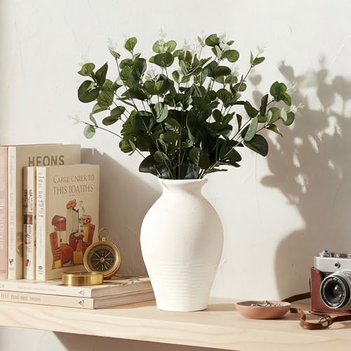 Ceramic Rustic Farmhouse Vase, 9.2 inch Whitewashed Terracotta Vase - color: Off-white