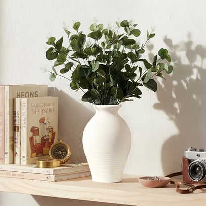 Ceramic Rustic Farmhouse Vase, 9.2 inch Whitewashed Terracotta Vase - color: Off-white