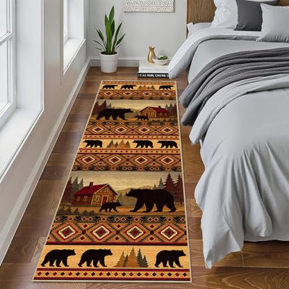 Cabin Bear 2x6 Runner Rug for Hallway Bedroom Rustic Lodge Bear Rug - color: Cabin, size: 2' x 6' (Rectangular)