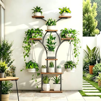 Elbourn Plant Stand Indoor with Grow Light - 8 Tiered 60" Plant Shelf - color: Brown
