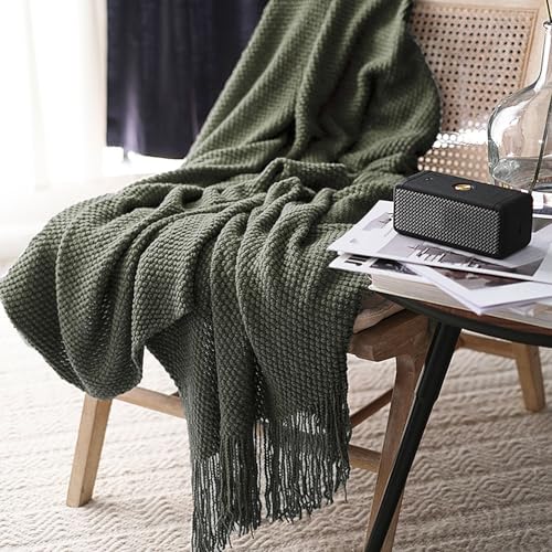 LOMAO Knitted Throw Blanket with Tassels Bubble Textured Lightweight Throws for Couch Cover Home Decor (Dark Olive, 60x90) - color: Dark Olive, size: 60x90"