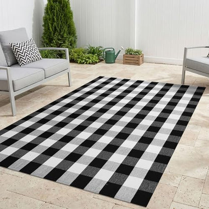 KILOCOCO Buffalo Plaid Checkered Rug 5x7 ft Black White Living Room Rug - color: Black and White, size: 5' x 7' (Rectangular)