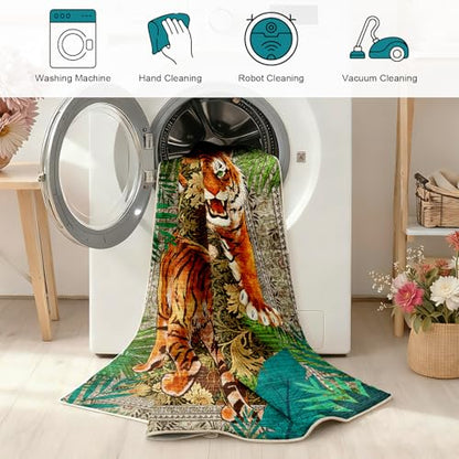 AooHHooA Tiger Area Rug 5x7, Tiger Rugs for Living Room Green - color: Tiger-1, size: 5' x 7' (Rectangular)