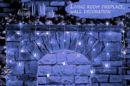 Butterfly Curtain Fairy Lights USB Plug in,8 Modes 120 LED 20FT Firefly Twinkle Timer String Lights with Remote, Waterproof Copper Wire for Bedroom Patio Christmas Wedding Party (Cool White) - color: Cool White
