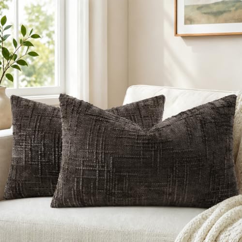 Pallene Dark Brown Textured Chenille Throw Pillow Covers 12x20 Set of 2 - color: Dark Brown, size: 20" x 12" (Pack of 2)