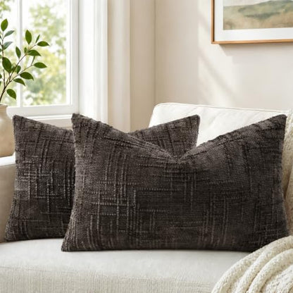 Pallene Dark Brown Textured Chenille Throw Pillow Covers 12x20 Set of 2 - color: Dark Brown, size: 20" x 12" (Pack of 2)
