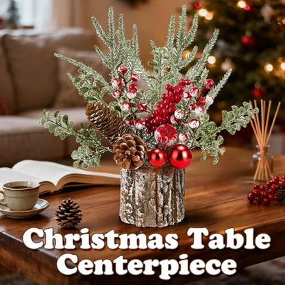 Christmas Centerpieces for Tables – Tabletop Christmas Decorations with Pine, Cones & Berries – Indoor Holiday Decors for Home, Office, Kitchen or Fireplace Mantel