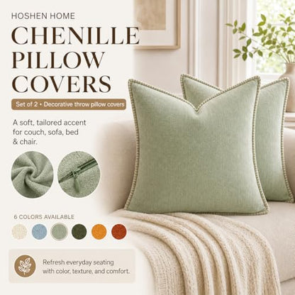 Decorative Throw Pillow Covers 18x18Inch, Pack of 2 Green - color: Chenille-green