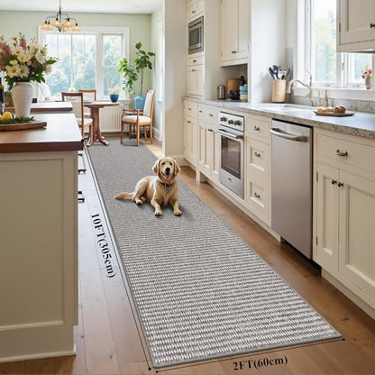 HEBE Washable Runner Rug 2'x10', Non Slip Low-Pile Hallway Rugs Runner - color: Grey/White, size: 2' x 10' (Rectangular)