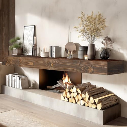 84x8x5in Pine Wood Fireplace Mantel Shelf, Weathered Brown - color: Weathered Brown, size: 84x5x8-hollow