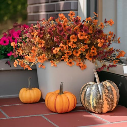 Artificial Fall Hanging Flowers Basket, UV Resistant Mums for Outdoors - color: A Orange Brown