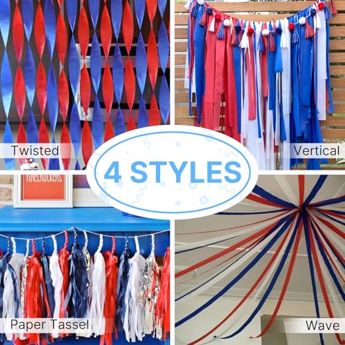 PartyWoo Red and Blue Crepe Paper 4pcs 328 FT Red Blue Streamers - color: Blue Red-9617